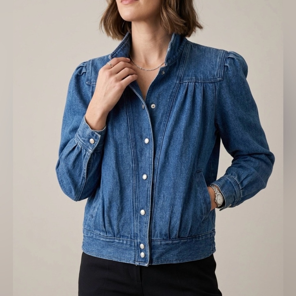Vintage SBII Classic Blue Denim Bomber Jacket Size Medium